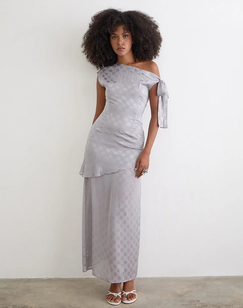 Sardian Maxikleid aus Chiffon, einfarbig, silbergrau mit Polka-Punkten