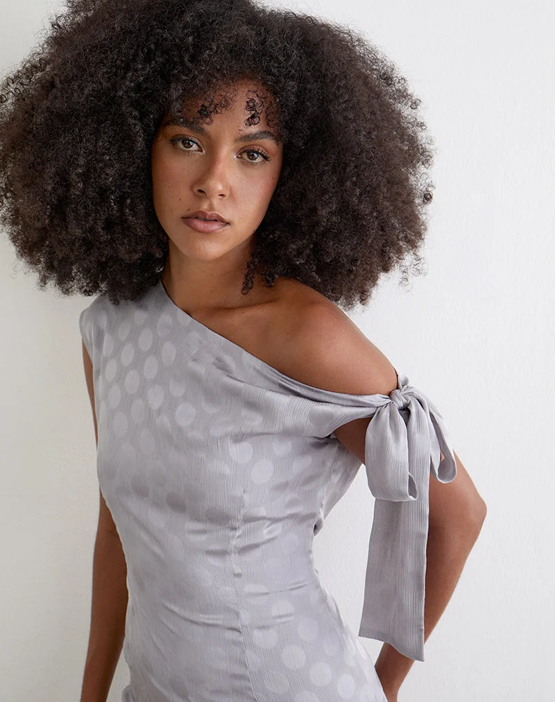 Sardian Maxikleid aus Chiffon, einfarbig, silbergrau mit Polka-Punkten
