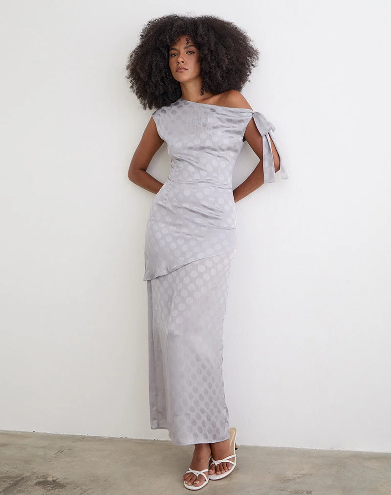 Sardian Maxikleid aus Chiffon, einfarbig, silbergrau mit Polka-Punkten