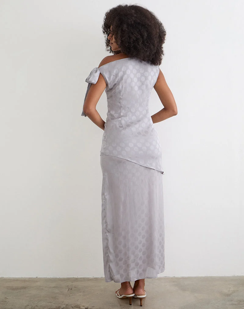 Sardian Maxikleid aus Chiffon, einfarbig, silbergrau mit Polka-Punkten
