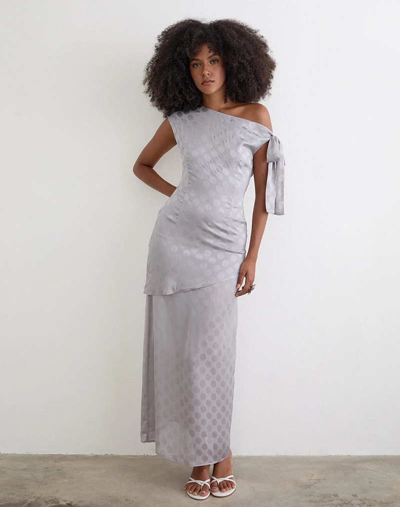 Sardian Maxikleid aus Chiffon, einfarbig, silbergrau mit Polka-Punkten