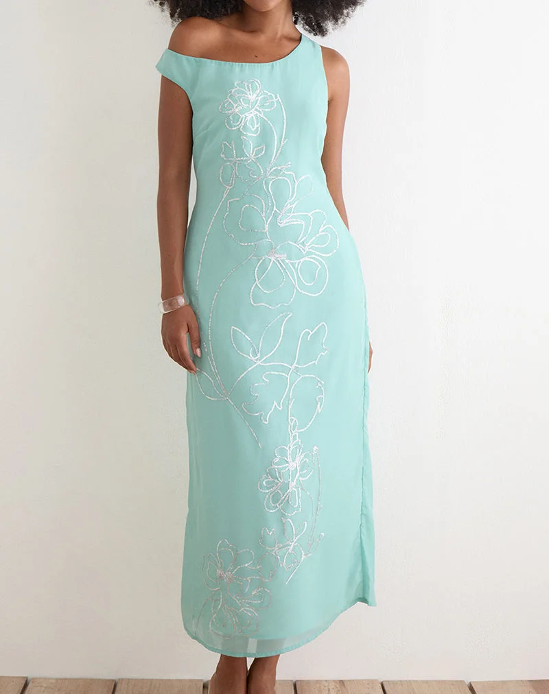 Yelsa-Maxikleid aus Chiffon mit Blumenmuster und Pailletten in Türkis