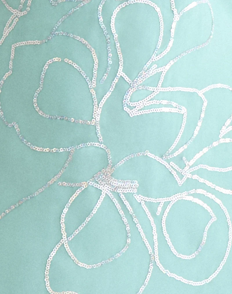 Yelsa-Maxikleid aus Chiffon mit Blumenmuster und Pailletten in Türkis
