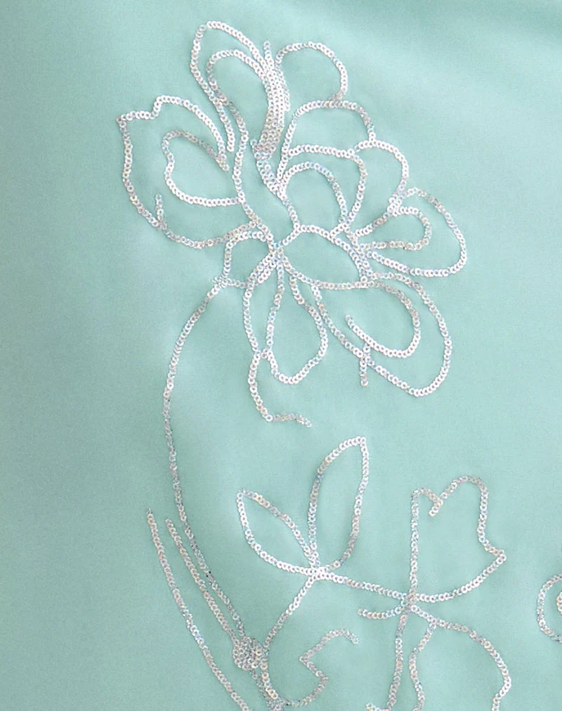 Larina-Maxirock aus Chiffon mit Blumenmuster und Pailletten in Türkis