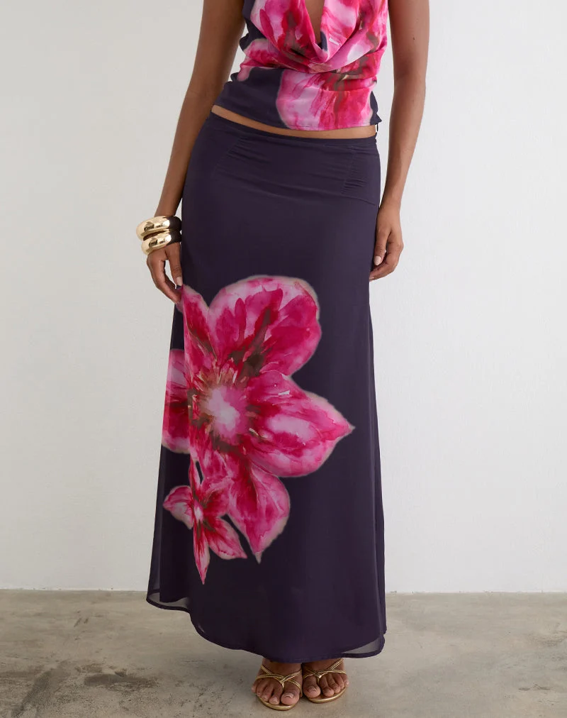 Lurina-Maxirock aus violettem Chiffon mit Wüstenblumenmuster
