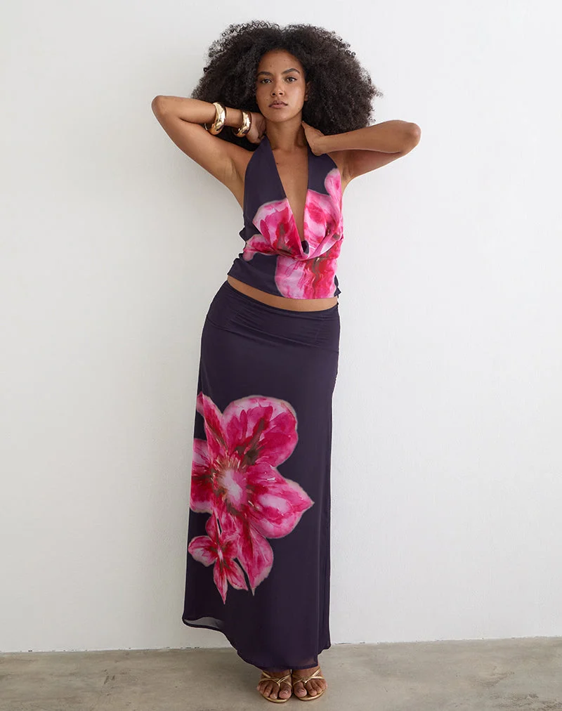 Lurina-Maxirock aus violettem Chiffon mit Wüstenblumenmuster