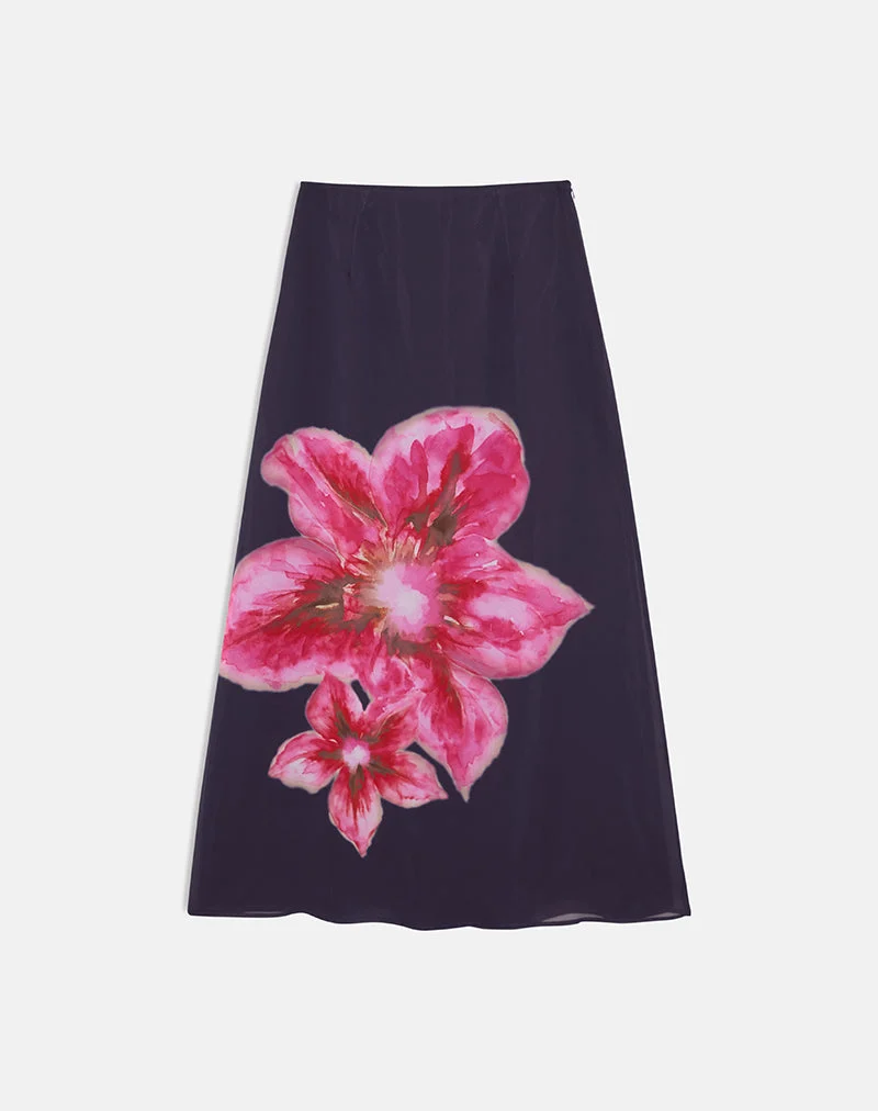 Lurina-Maxirock aus violettem Chiffon mit Wüstenblumenmuster
