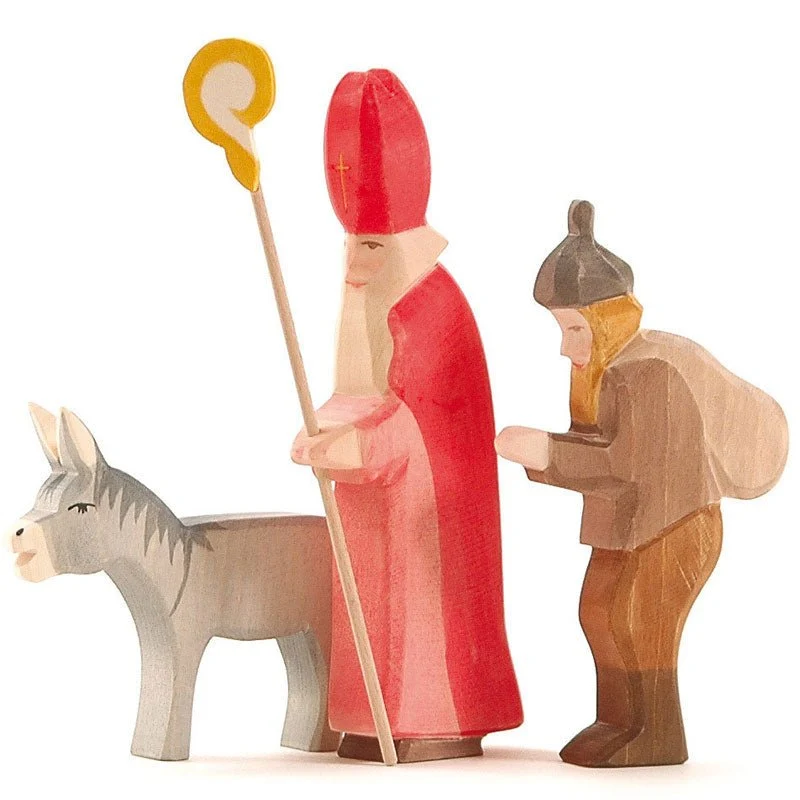 Ostheimer 38001-38005-26304 Sankt Nikolaus Set 1 mit Knecht Ruprecht & Esel