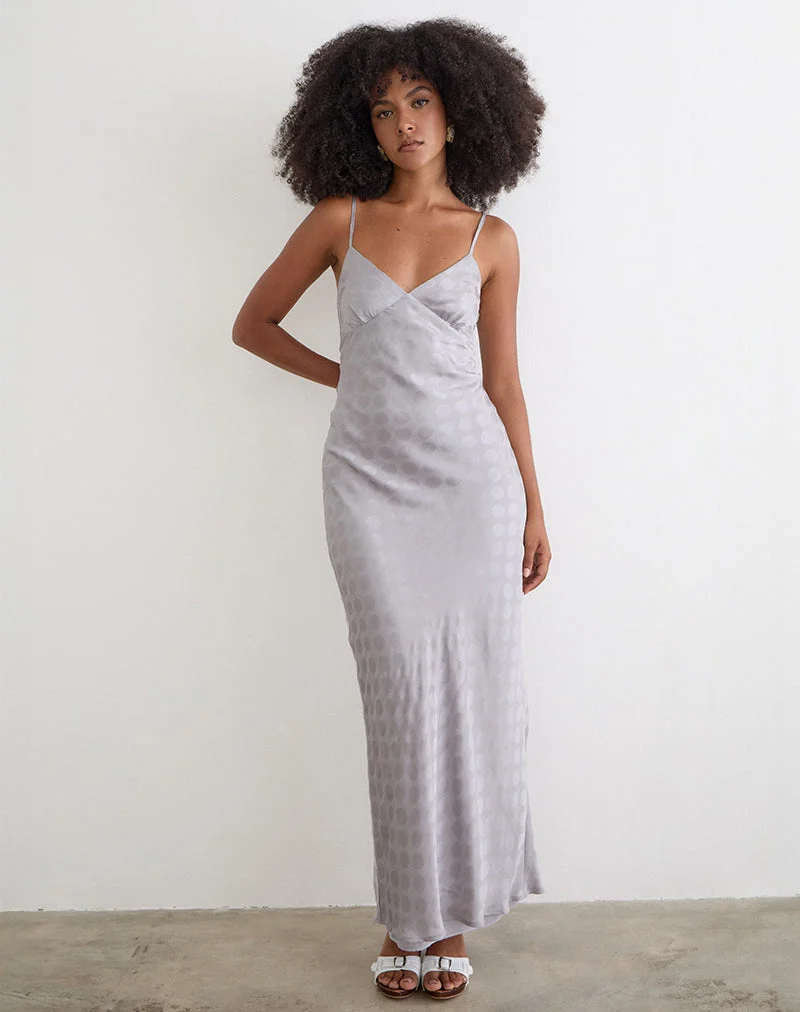 Alenya Maxikleid aus Chiffon, einfarbig, silbergrau mit Polka-Punkten
