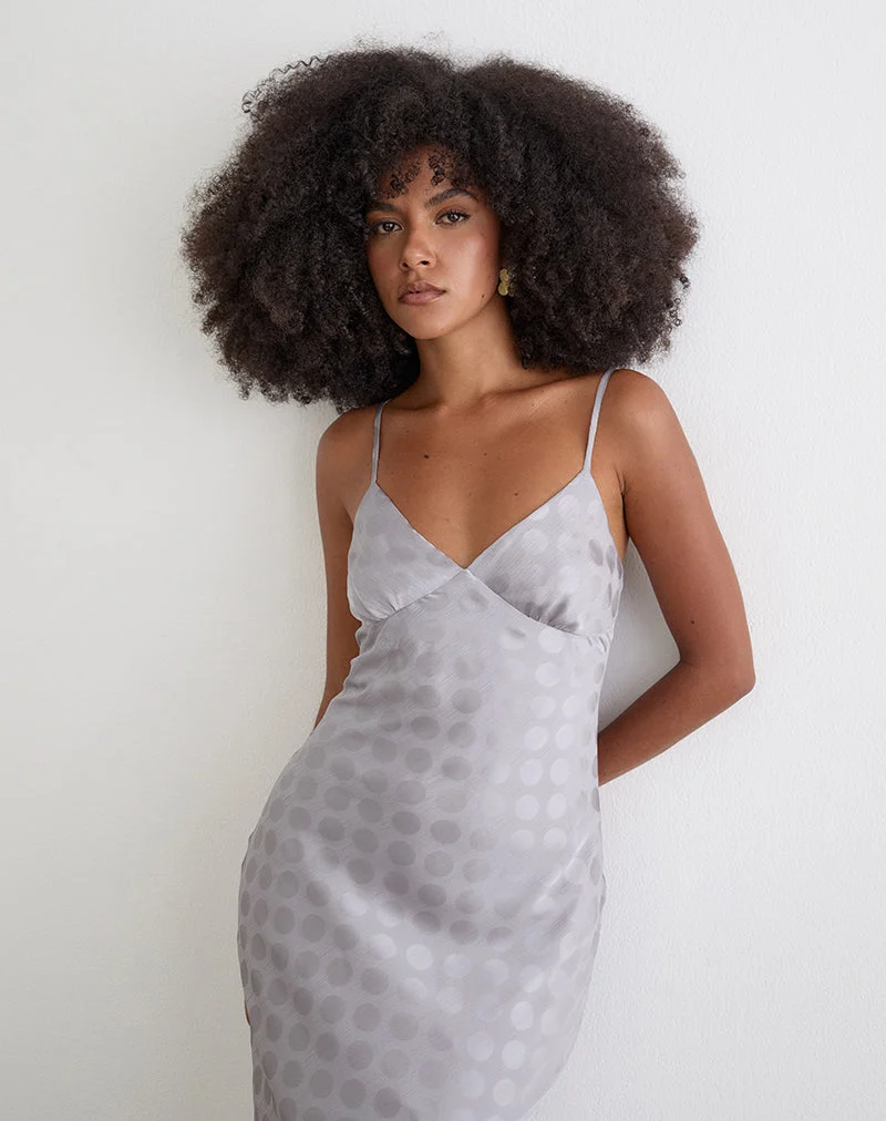 Alenya Maxikleid aus Chiffon, einfarbig, silbergrau mit Polka-Punkten