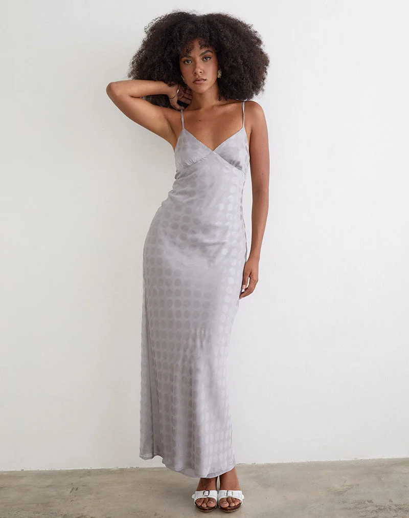 Alenya Maxikleid aus Chiffon, einfarbig, silbergrau mit Polka-Punkten