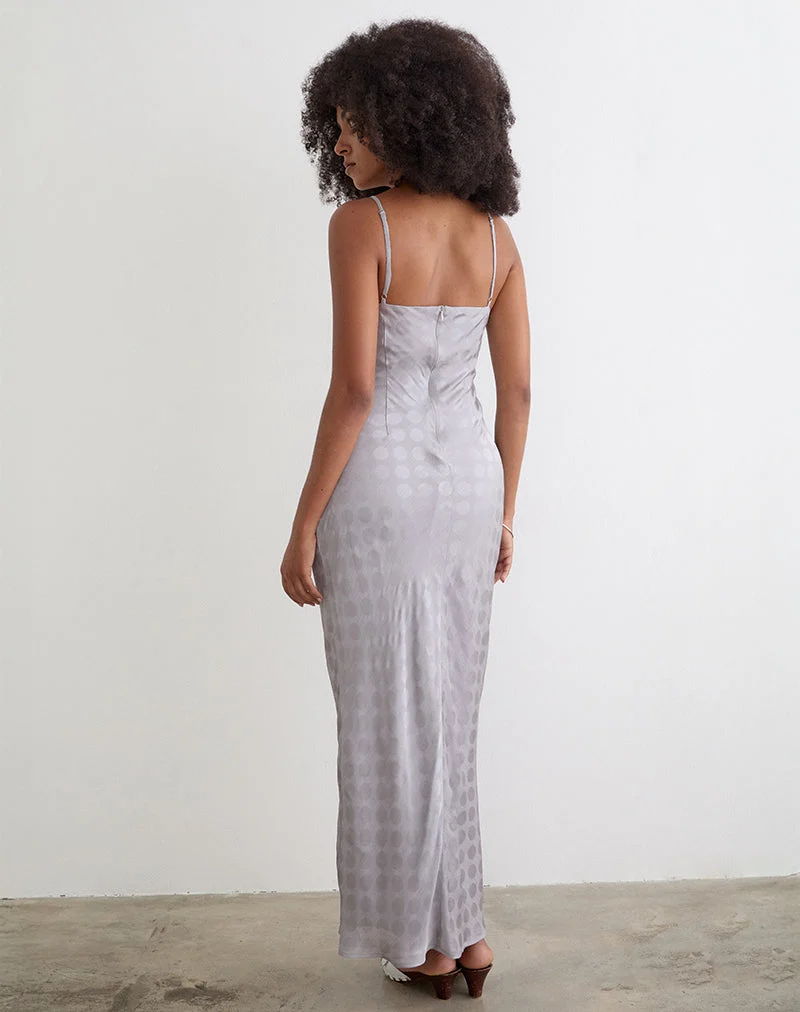 Alenya Maxikleid aus Chiffon, einfarbig, silbergrau mit Polka-Punkten