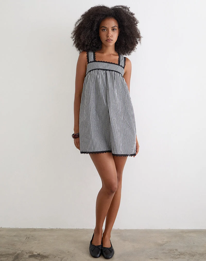 Sandat Smock Minikleid in Mini-Gingham-Grau