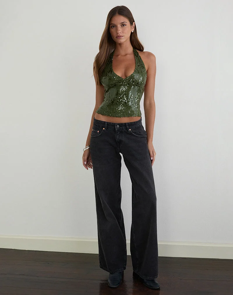 Cosio Neckholder-Top in Mix Sequin Khaki