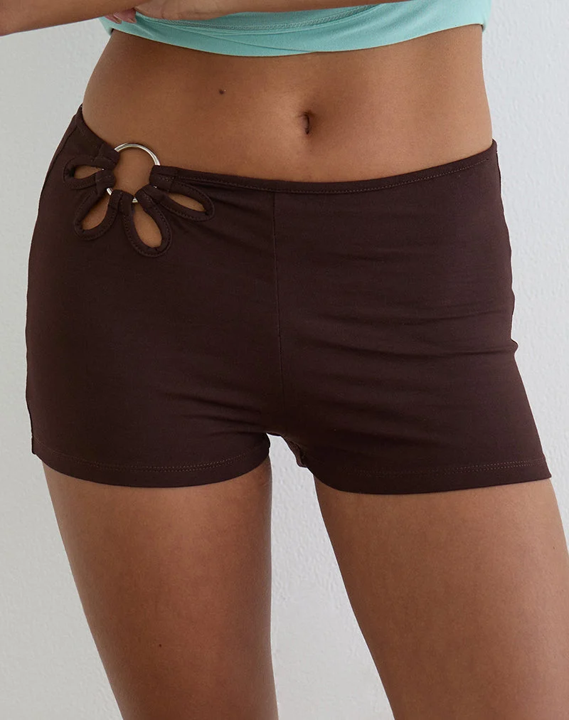 Abril-Shorts mit Blumenring in Bitterschokolade