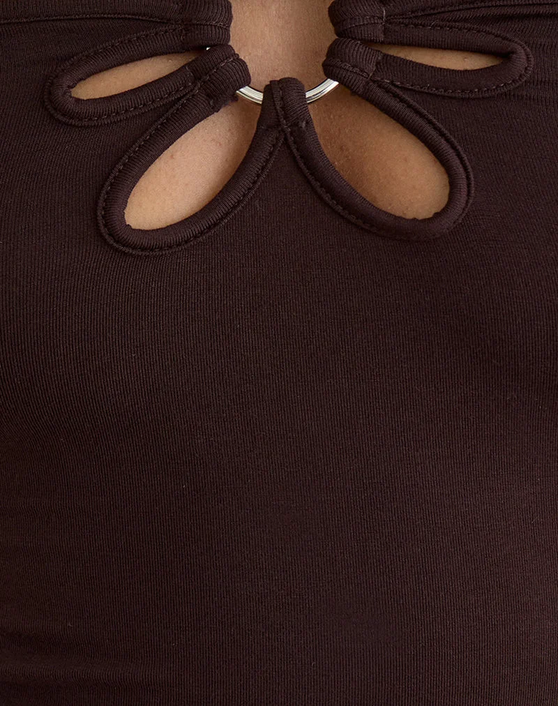 Baya-Haltertop mit Blumenring in der Farbe „Bitter Chocolate“