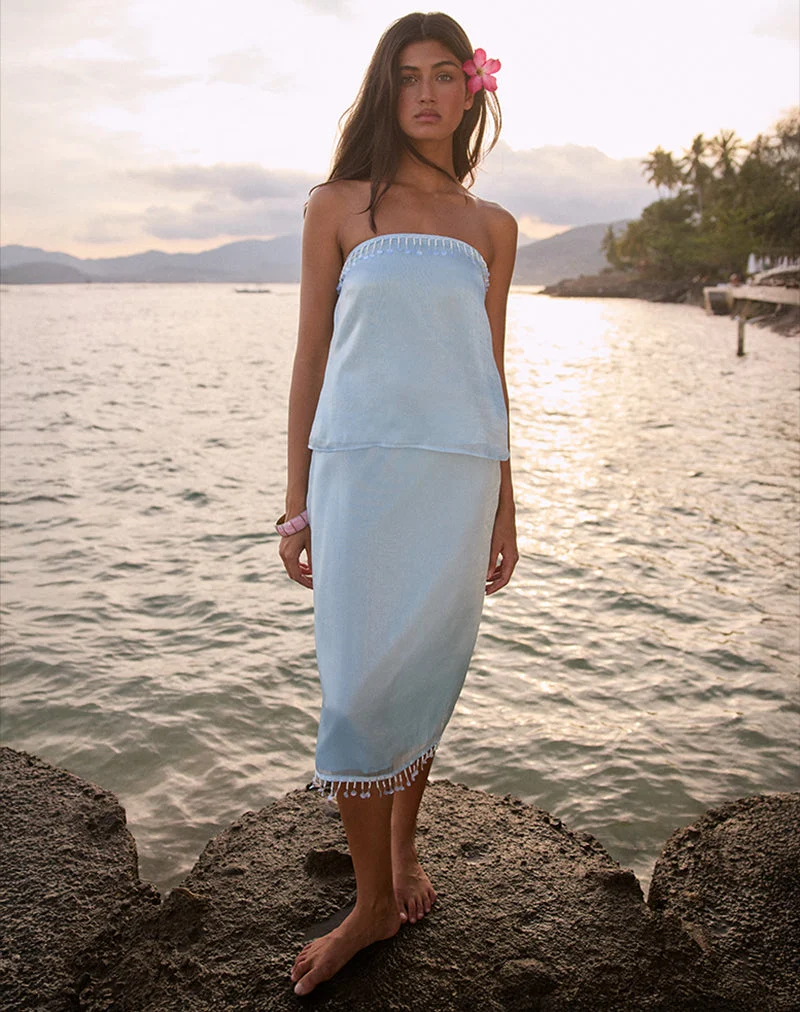 Muriela Midi-Rock aus Satin-Organza in Hellblau
