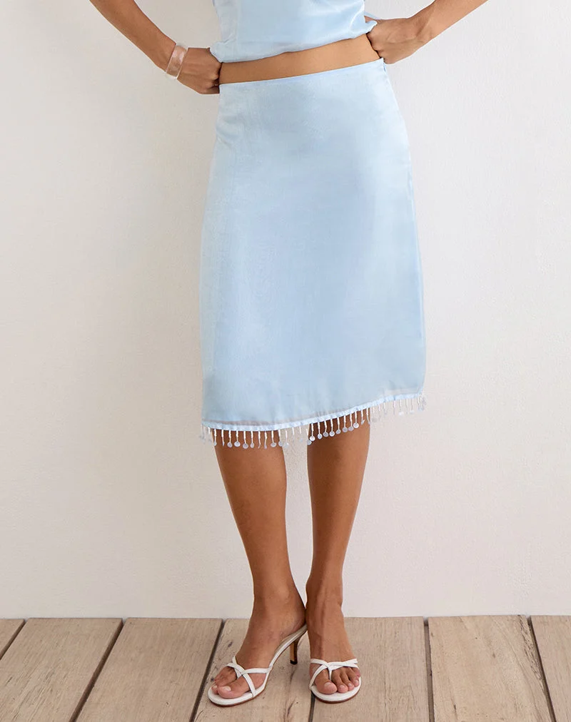 Muriela Midi-Rock aus Satin-Organza in Hellblau