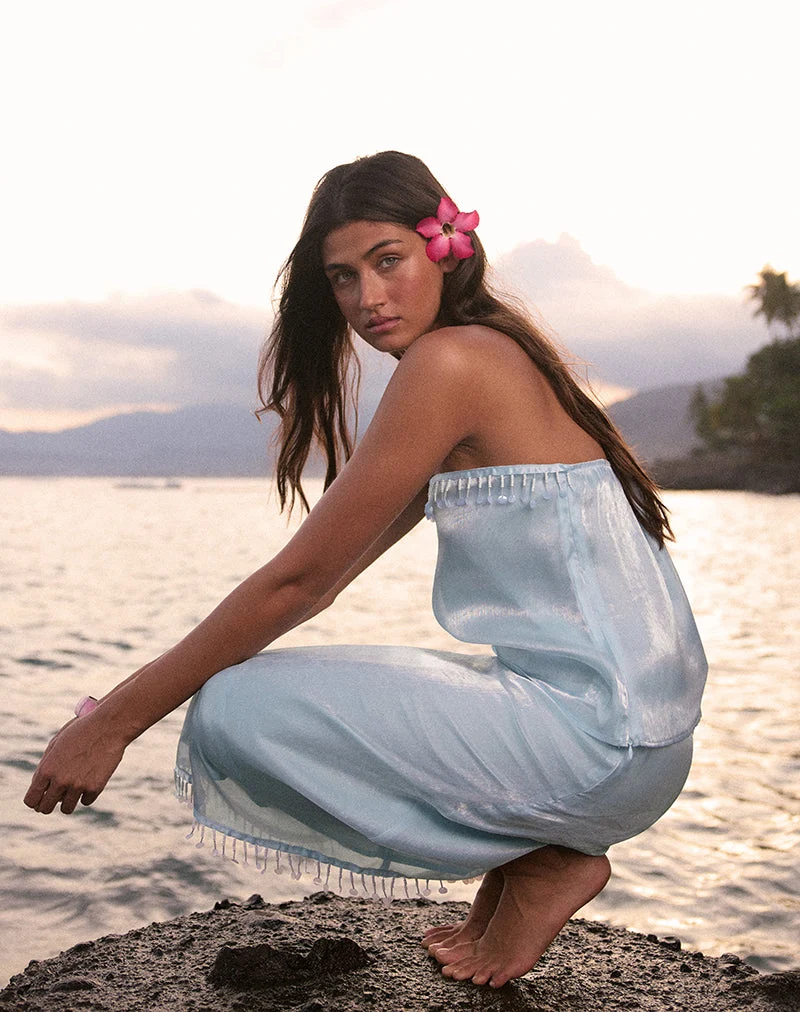 Muriela Midi-Rock aus Satin-Organza in Hellblau