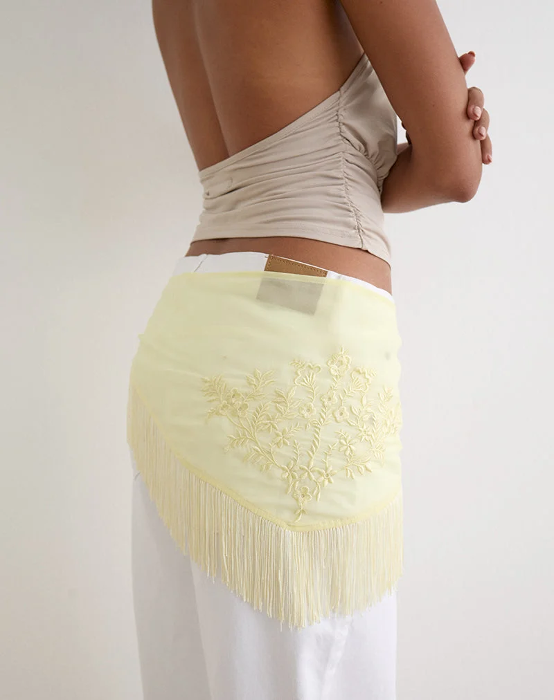 Sanela-Sarong in Zitronengelb mit Vintage-Blumenstickerei