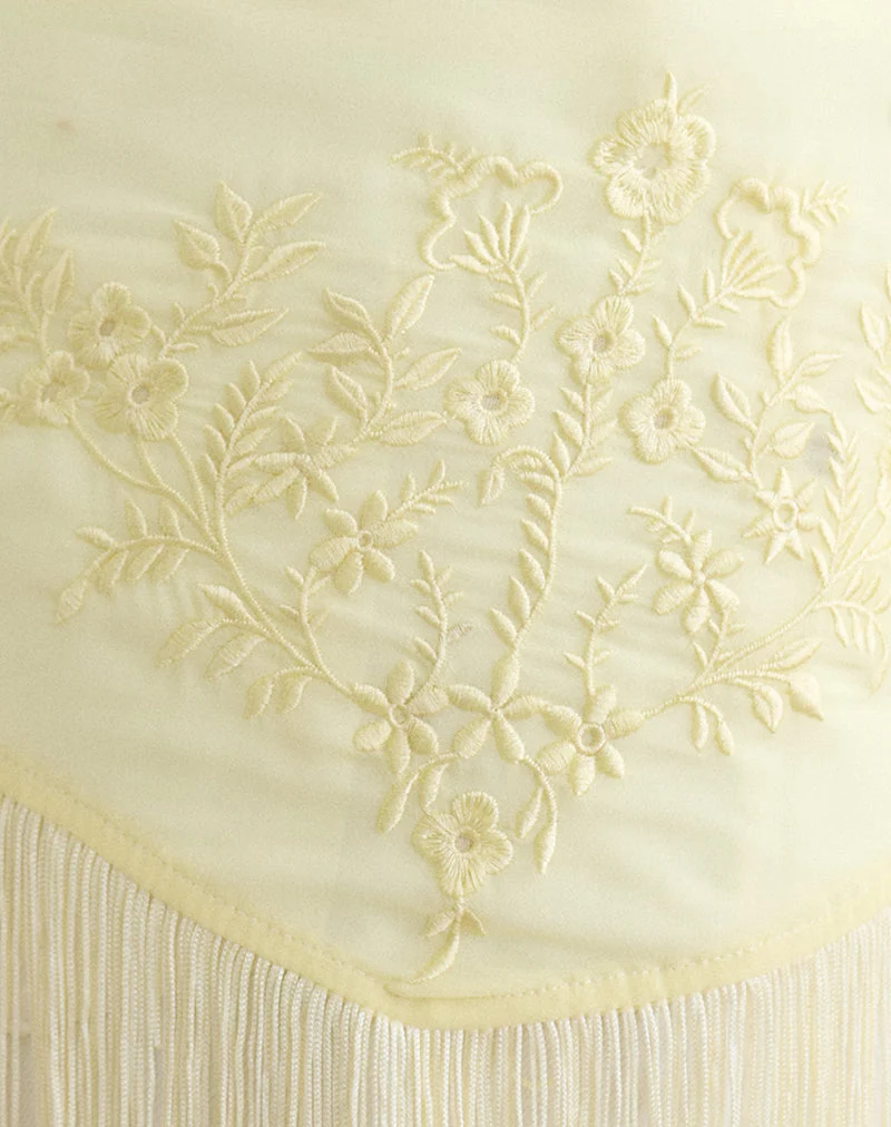 Sanela-Sarong in Zitronengelb mit Vintage-Blumenstickerei
