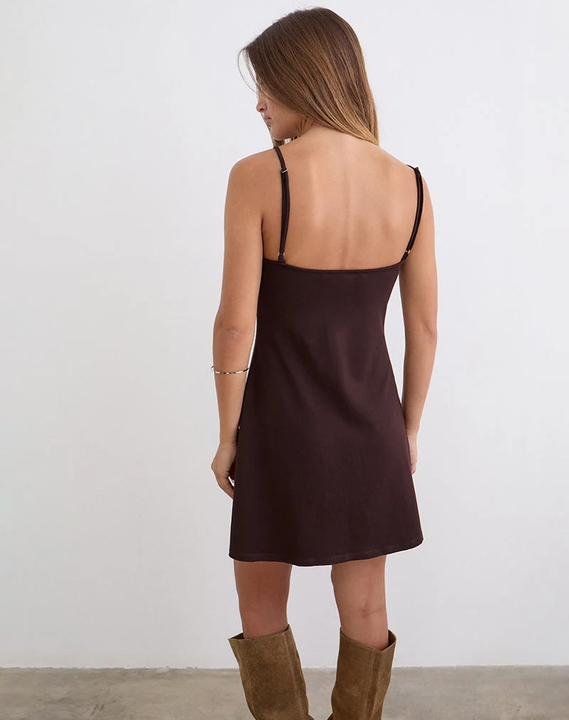 Gustin-Minikleid mit Blumenring in Bitter-Schokoladenbraun