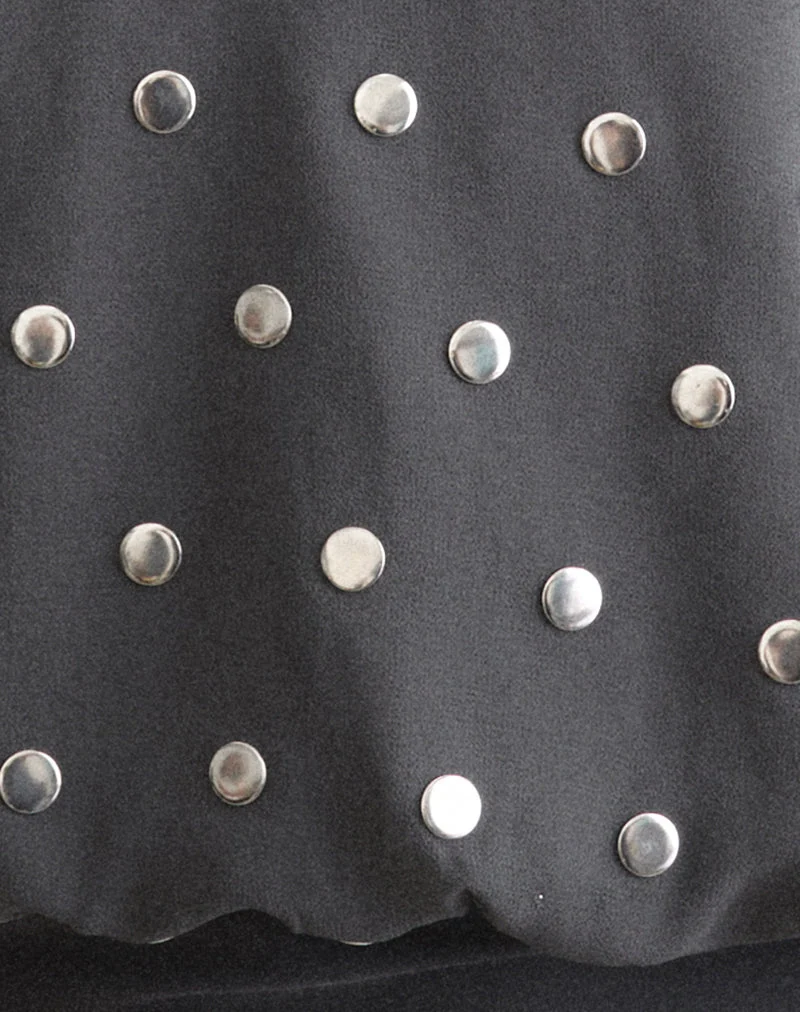 Sabitah-Top mit Schlüssellochausschnitt aus Chiffon mit Nieten, dunkelgrau