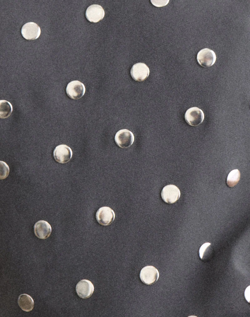 Balia – Asymmetrisches Kurzarm-Top aus Chiffon mit Nieten, dunkelgrau