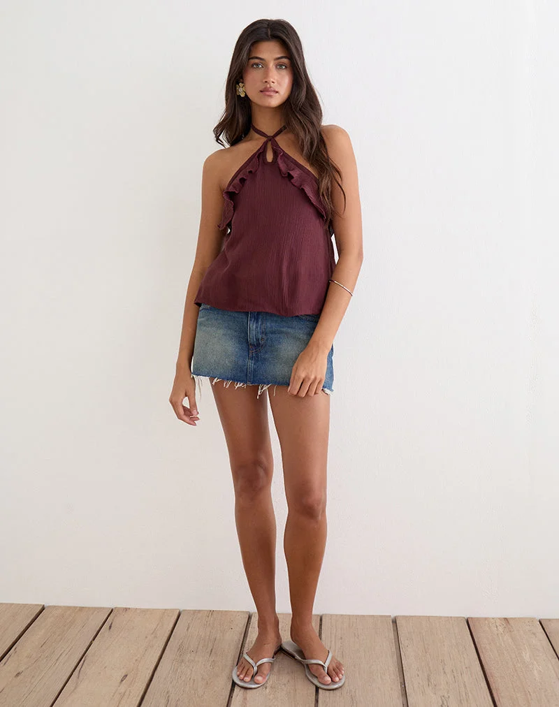 Rowdy-Trägerloses Top in Crinkle Plum