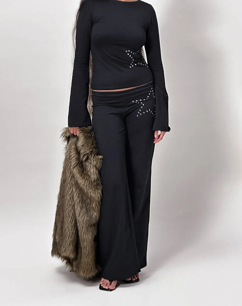 Mindi Flare Hose in Star Stud Schwarz