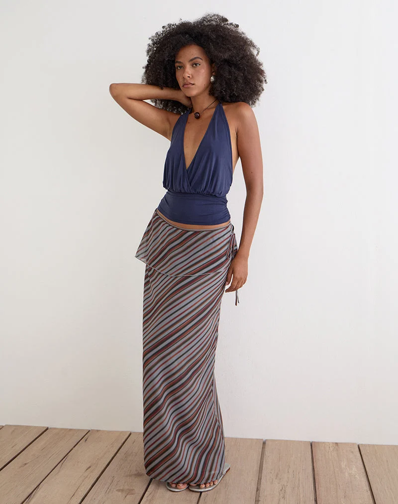 Zelvia Maxi-Rock aus Chiffon mit diagonalen Streifen in Grau und Bordeauxrot