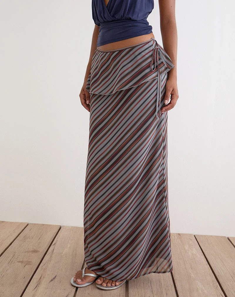 Zelvia Maxi-Rock aus Chiffon mit diagonalen Streifen in Grau und Bordeauxrot