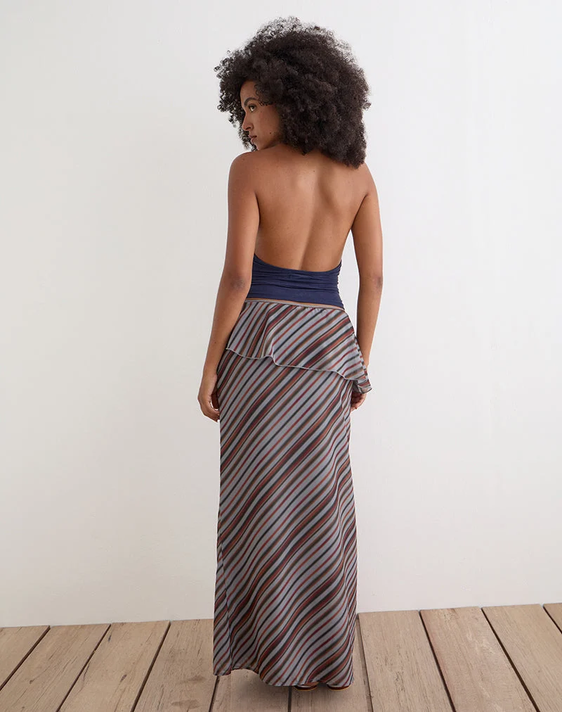 Zelvia Maxi-Rock aus Chiffon mit diagonalen Streifen in Grau und Bordeauxrot
