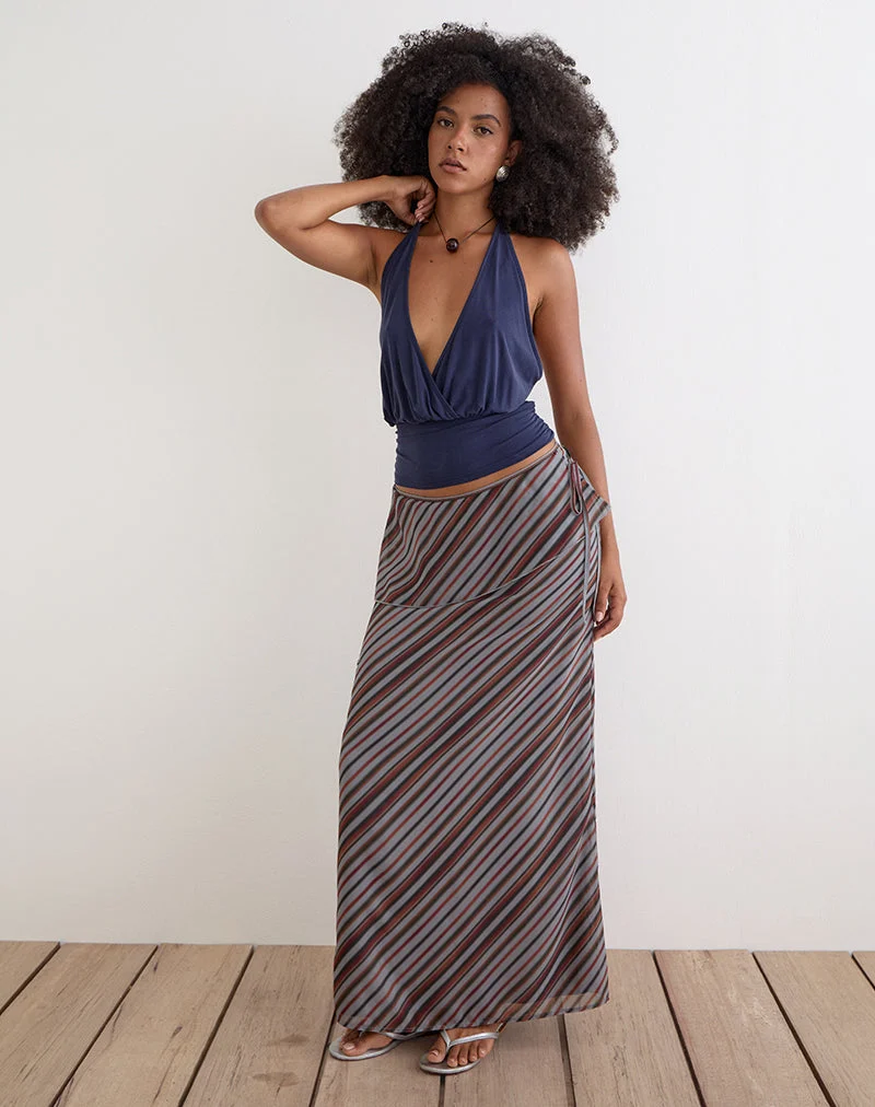 Zelvia Maxi-Rock aus Chiffon mit diagonalen Streifen in Grau und Bordeauxrot