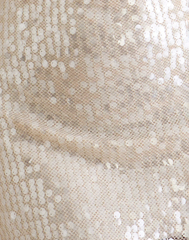 Tasarna Minikleid mit Wasserfallausschnitt aus cremefarbenem Pailletten-Häkelstoff