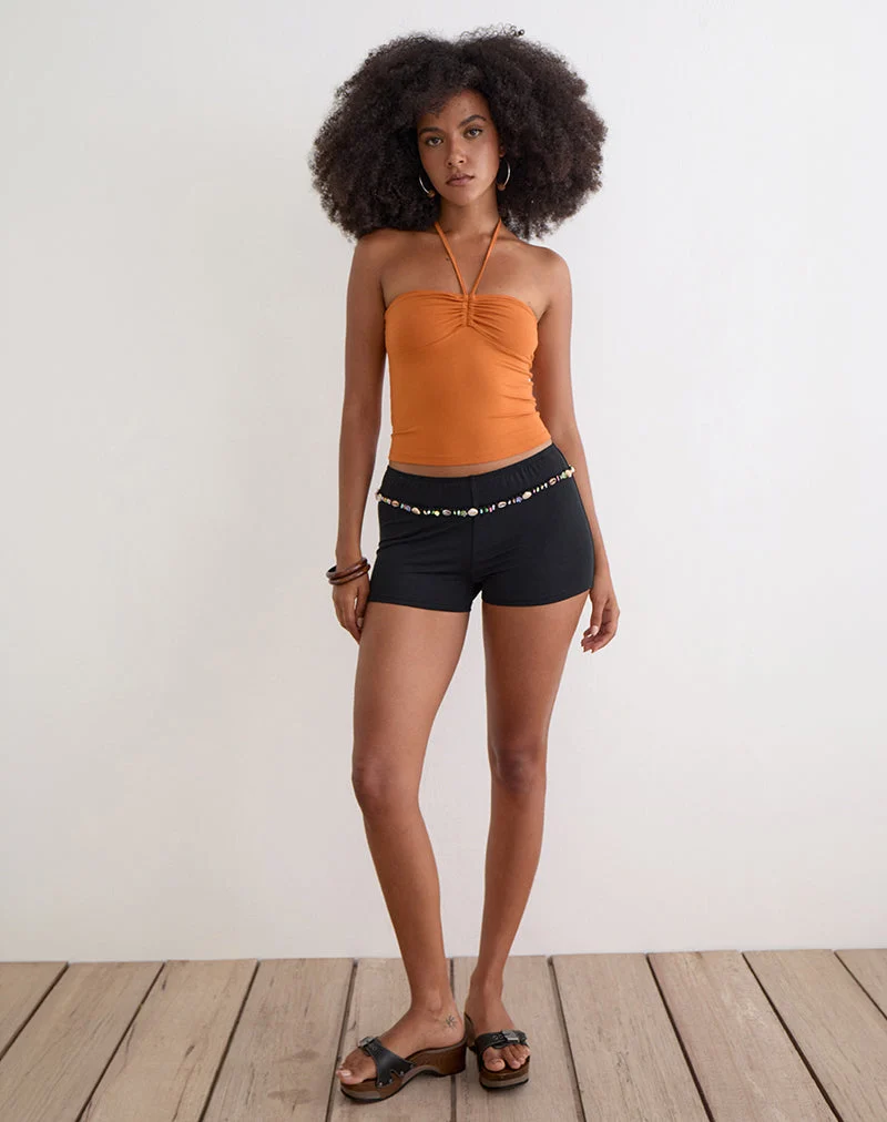 Nilo Micro-Shorts mit Muschelabsetz in Cupro-Schwarz