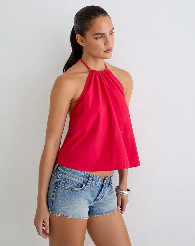 Aure-Halter-Top aus Popeline in Scharlachrot