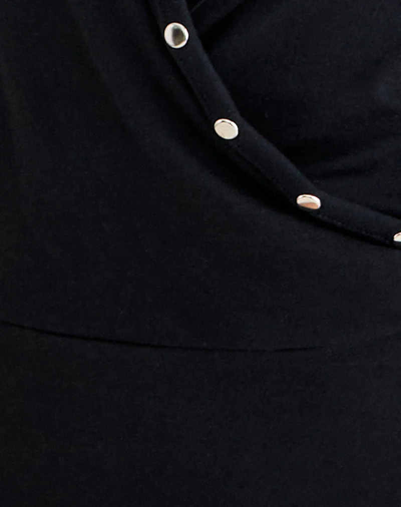 Kalei Cami-Top aus Rayon-Jersey, schwarz, mit Nieten