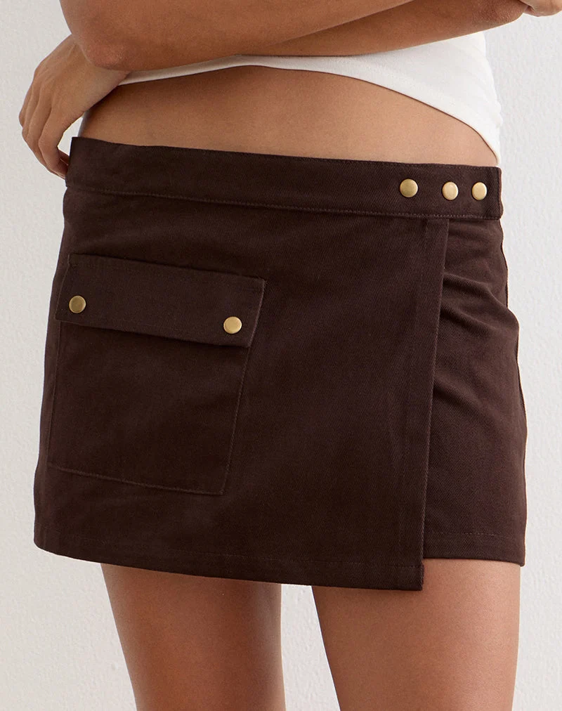 Ziphy-Minirock aus pfirsichfarbenem, braunem Twill