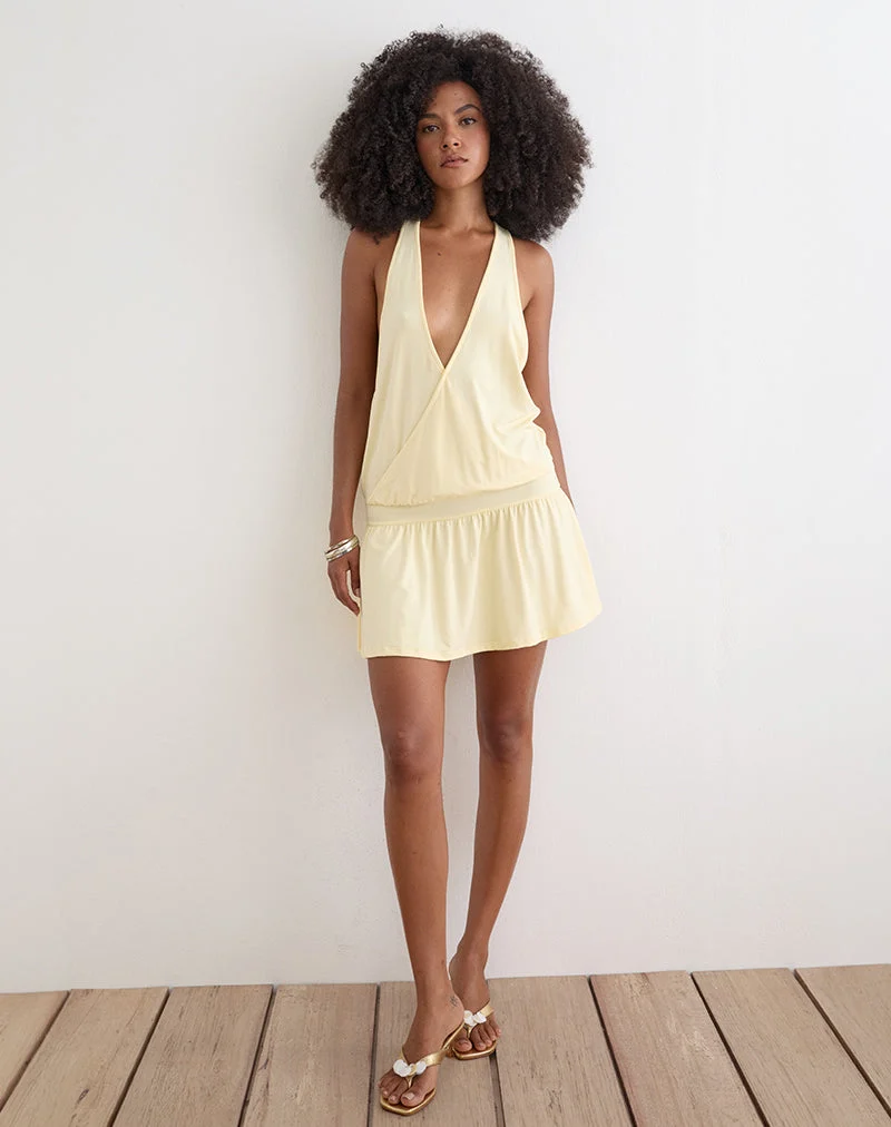 Pippa Plunge-Wickel-Minikleid in Zitronengelb