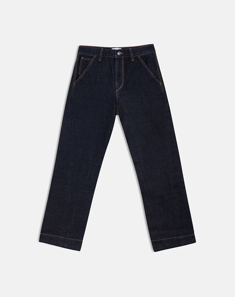 Jeans mit niedriger Leibhöhe, Cinch-Schnitt und gedrehten Nähten in Indigo