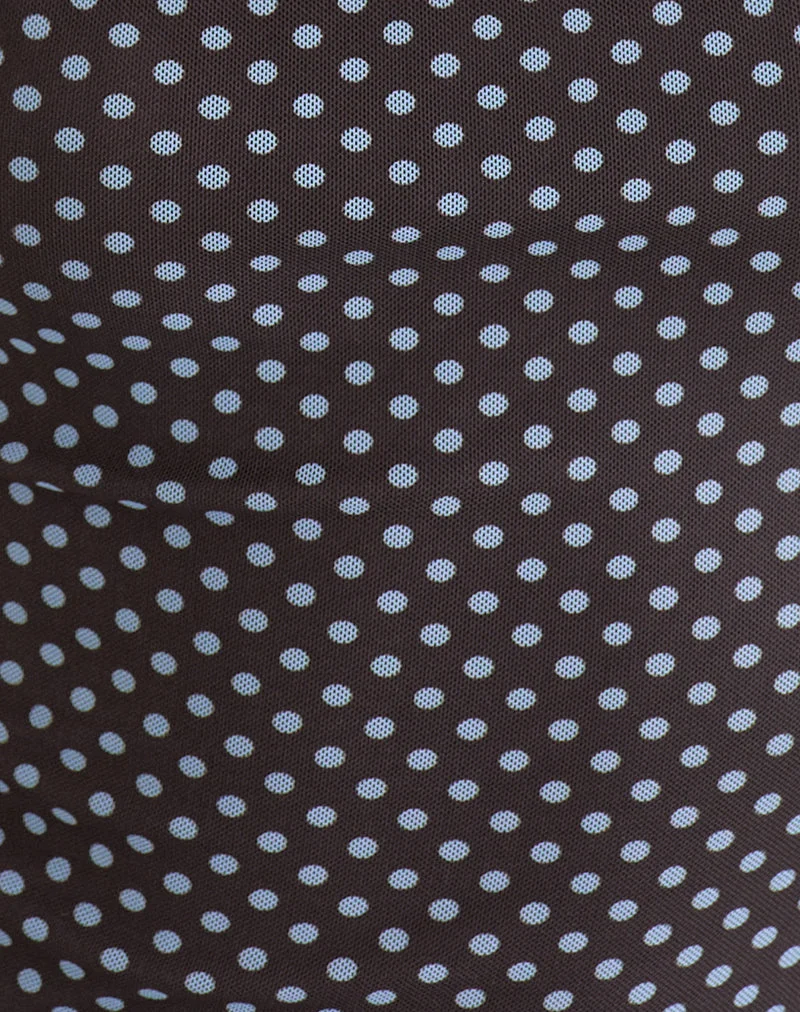 Mawa-Maxikleid in Braun mit kleinen blauen Punkten