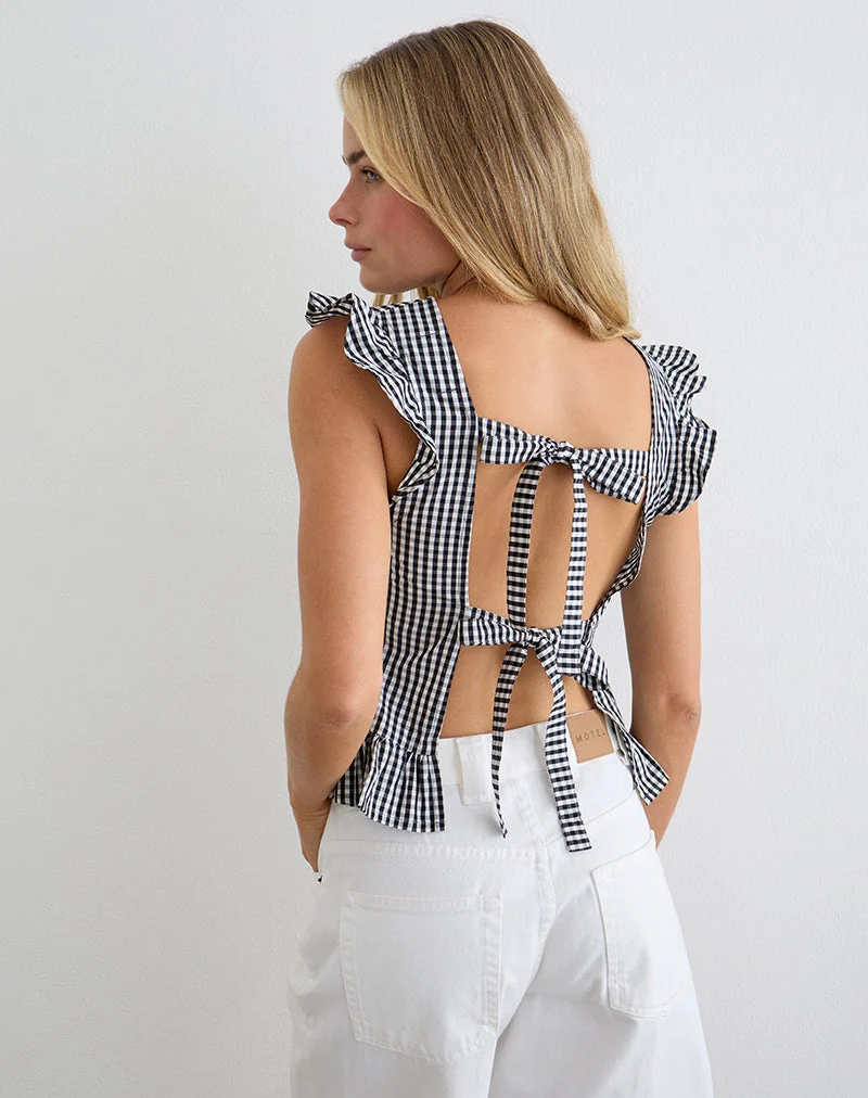 Salome Peplum-Top in Mini-Gingham, grau