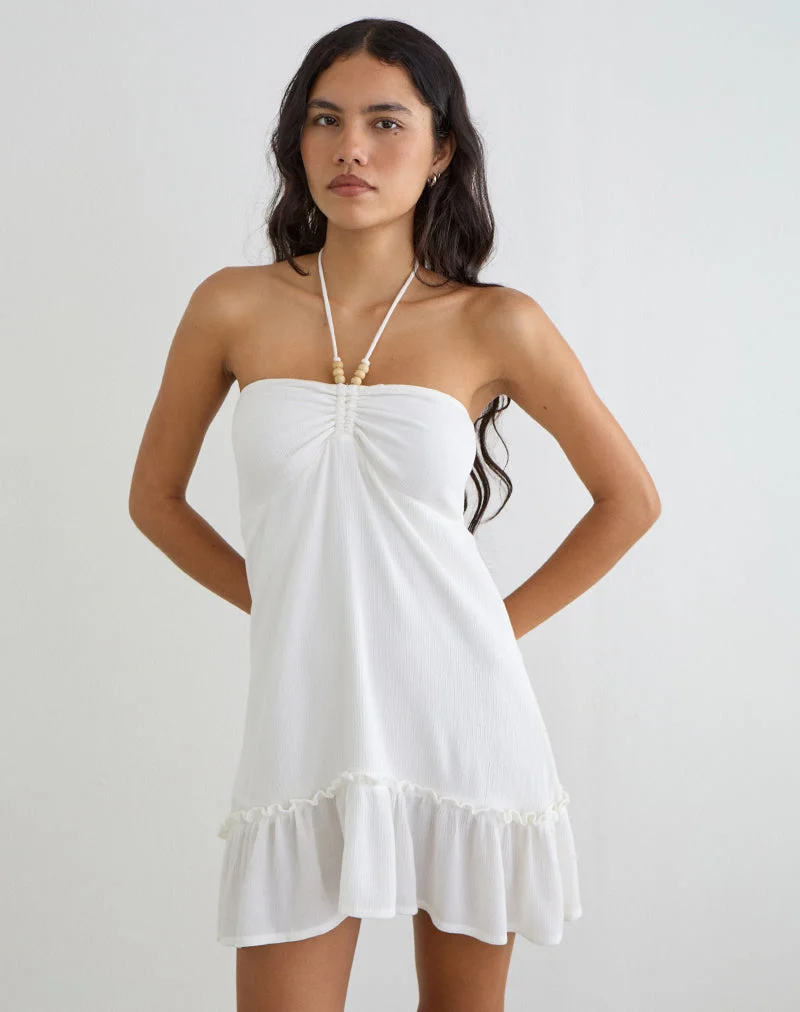 Yvelise Minikleid in cremefarbenem Crinkle-Stoff mit Perlen