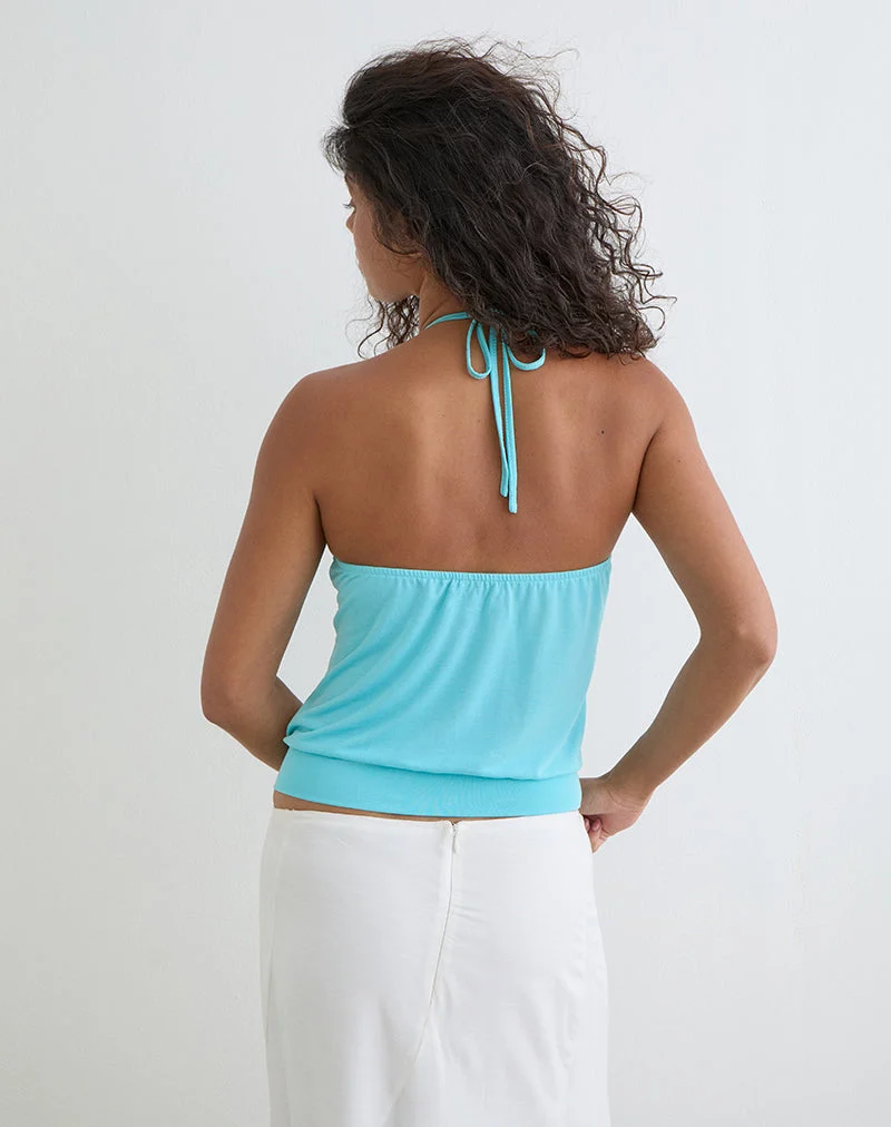 Ballerie-Haltertop aus Cupro in Aqua