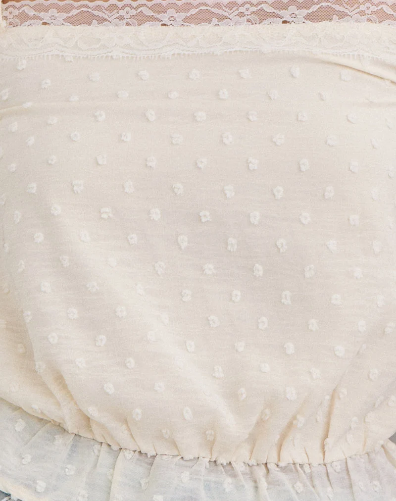 Jetlyn-Oberteil aus cremefarbenem Dobby-Chiffon mit Spitzeneinsatz