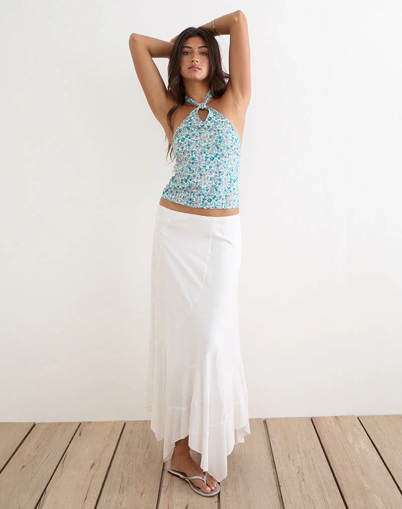Giulia Knot-Haltertop in Flower-Power-Blau