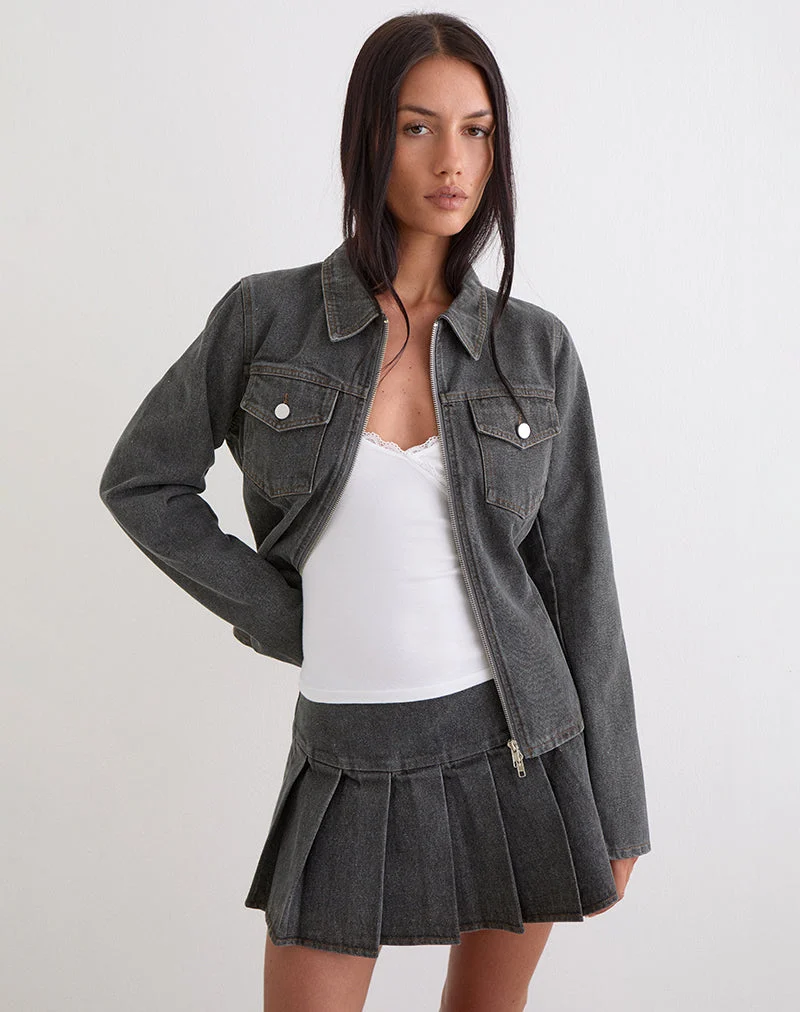 Casna-Plissee-Minirock in Denim-Grau