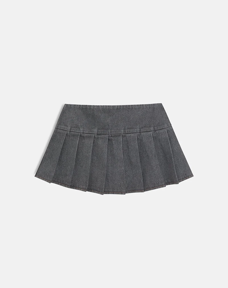 Casna-Plissee-Minirock in Denim-Grau