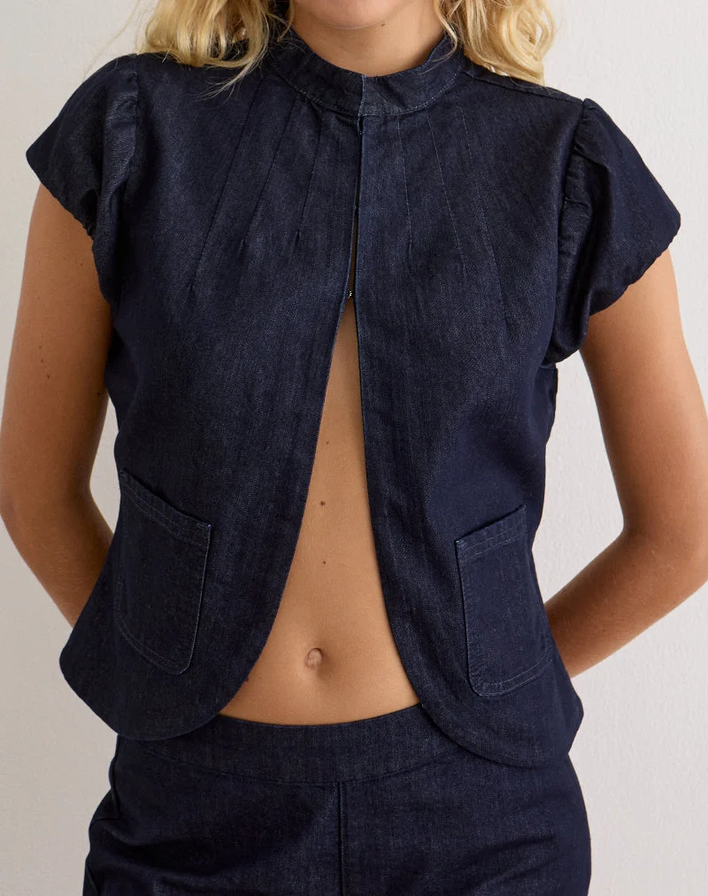 Alnira Pea-Coat-Oberteil aus Chambray in Indigo